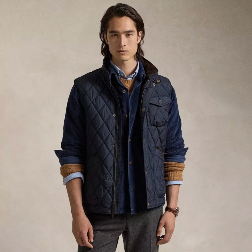 Vintage Polo Ralph Lauren The Beaton Quilted Vest Size Medium Navy Blue